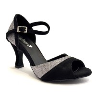 Scarpa da ballo donna latino salsa ballo da sala articolo 727 camoscio nero glitter canna di fucile suola bufalo tacco 70 2