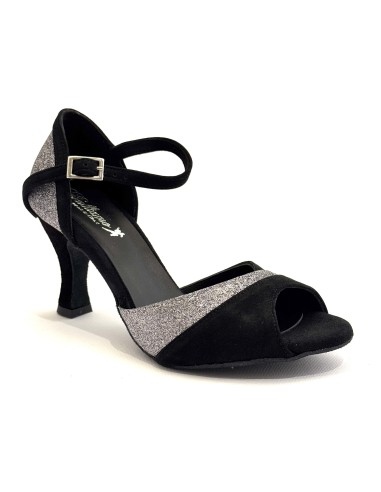 Scarpa da ballo donna latino salsa ballo da sala articolo 727 camoscio nero glitter canna di fucile suola bufalo tacco 70