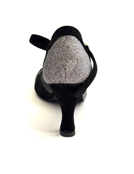 Scarpa da ballo donna latino salsa ballo da sala articolo 727 camoscio nero glitter canna di fucile suola bufalo tacco 70
