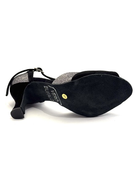 Scarpa da ballo donna latino salsa ballo da sala articolo 727 camoscio nero glitter canna di fucile suola bufalo tacco 70