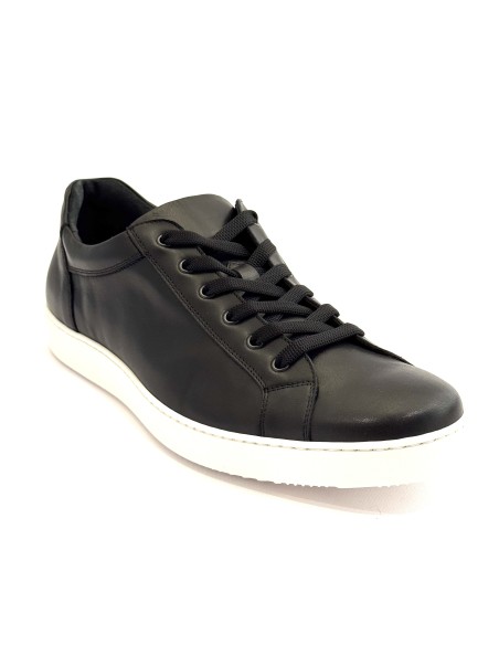 Sneaker casual uomo articolo SPENCER pelle nera suola gomma bianca