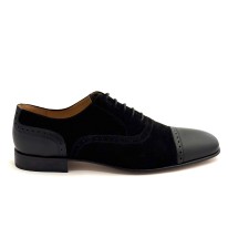 Scarpe da uomo elegante articolo 1600 camoscio nero pelle nera suola cuoio tacco 25