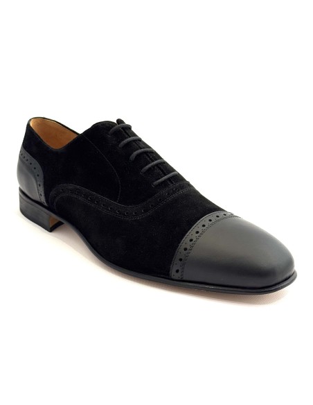 Scarpe da uomo elegante articolo 1600 camoscio nero pelle nera suola cuoio tacco 25