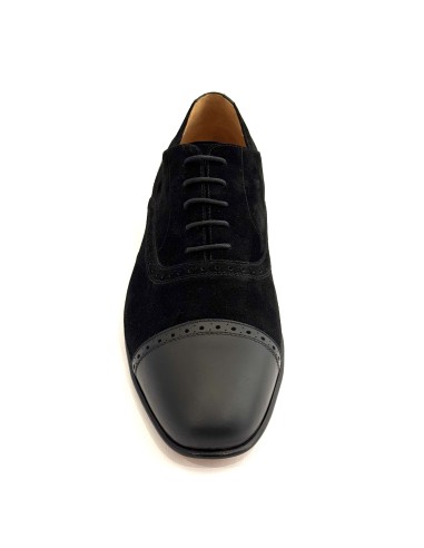 Scarpe da uomo elegante articolo 1600 camoscio nero pelle nera suola cuoio tacco 25