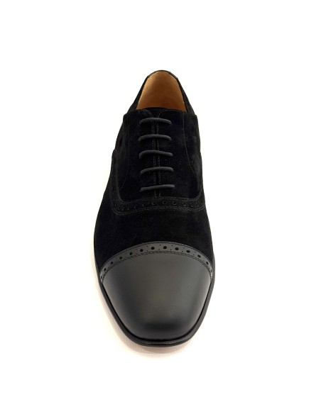 Scarpe da uomo elegante articolo 1600 camoscio nero pelle nera suola cuoio tacco 25