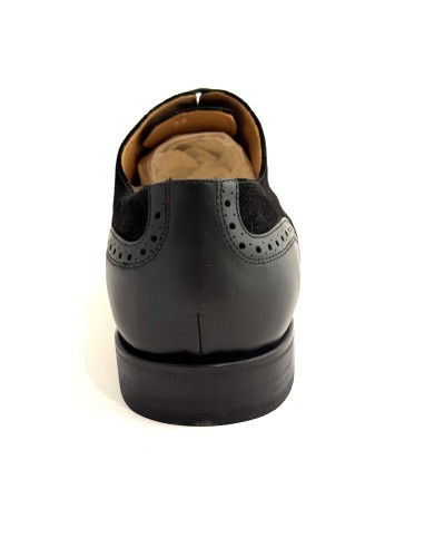 Scarpe da uomo elegante articolo 1600 camoscio nero pelle nera suola cuoio tacco 25