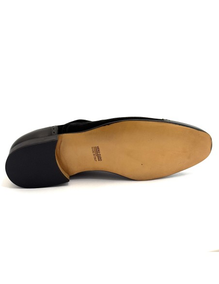 Scarpe da uomo elegante articolo 1600 camoscio nero pelle nera suola cuoio tacco 25