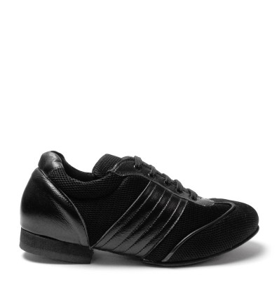 Sneakers tessuto e pelle nero suola gommina tacco 20